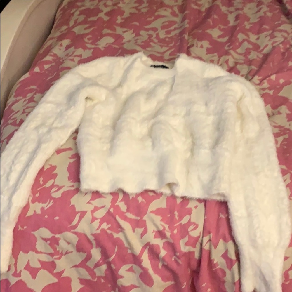 Fluffy white sweater